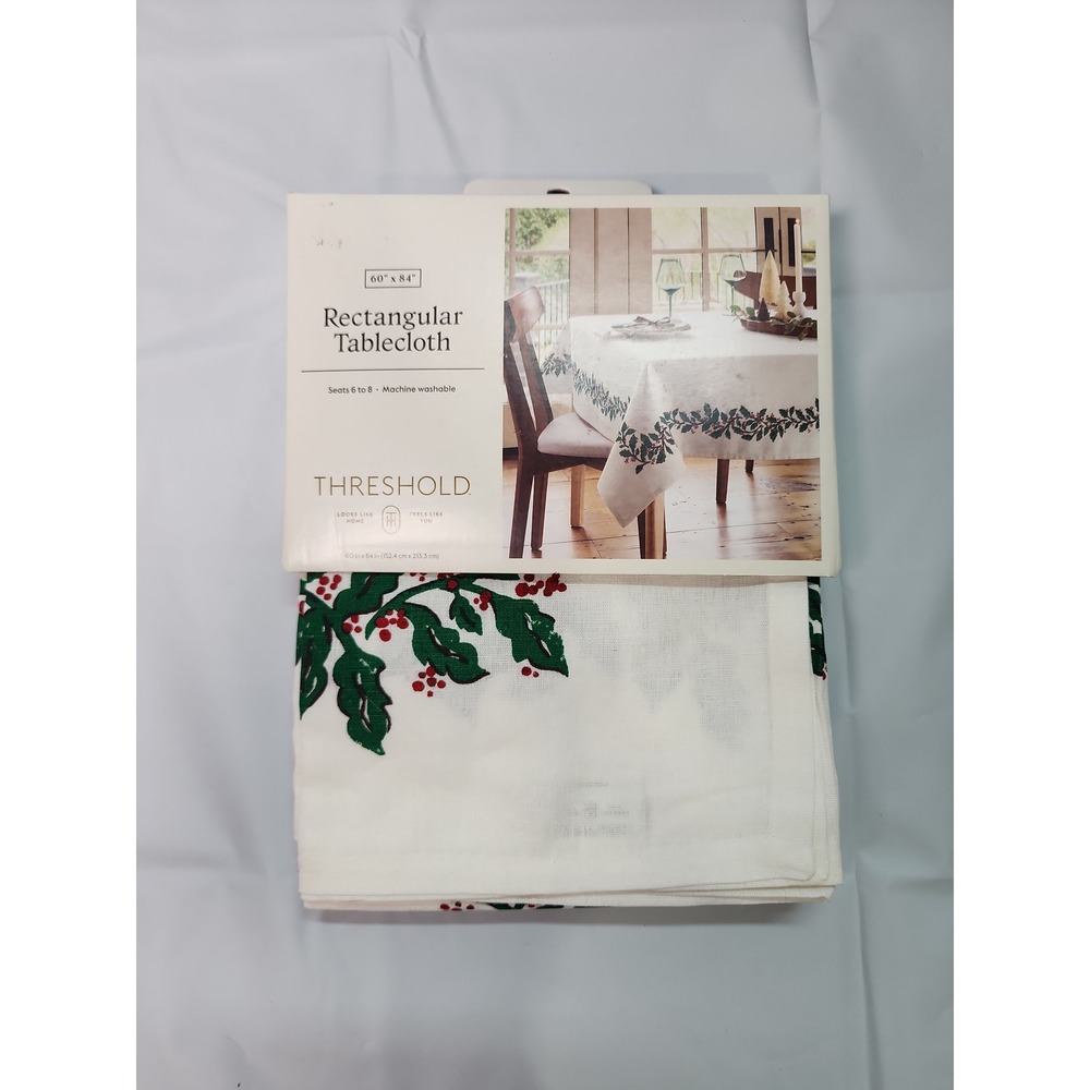 Threshold 60"x 84" Holly Berry Machine Washable TableCloth Christmas Rectangle